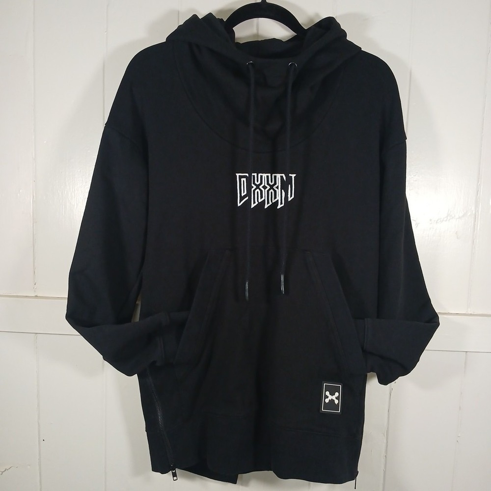 DXXMLife Hoodie Small Black Embroidered‎ Logo Designer Thumbholes Zip Waist Dxxm
